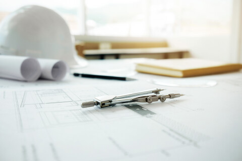 Image engineering objects workplace top view construction concept engineering tools vintage tone retro filter effect soft focus selective focus